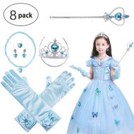 Besmon Princess Dress Up Accessories Gift Set Crown Scepter Necklace Earrings Gloves, Blue, 8 Pieces