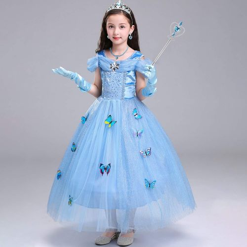  Besmon Princess Dress Up Accessories Gift Set Crown Scepter Necklace Earrings Gloves, Blue, 8 Pieces