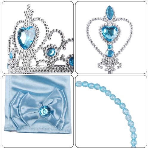  Besmon Princess Dress Up Accessories Gift Set Crown Scepter Necklace Earrings Gloves, Blue, 8 Pieces