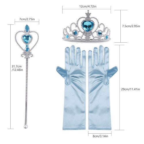  Besmon Princess Dress Up Accessories Gift Set Crown Scepter Necklace Earrings Gloves, Blue, 8 Pieces