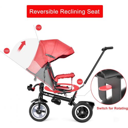  [아마존 핫딜] [아마존핫딜]Besrey besrey Kids Trike 7 in 1 Baby Tricycle Stroller Bike with Push Handle, Rear Facing Seat, for Toddler Boys/Girls, 1-6 Years