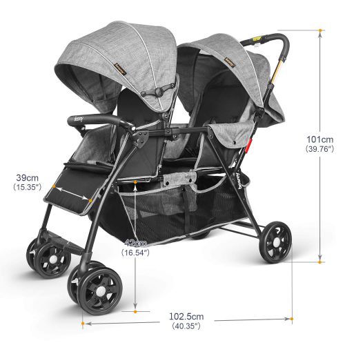  [아마존 핫딜]  [아마존핫딜]Besrey Geschwisterwagen Doppel-Kinderwagen fuer Zwillinge oder Geschwister. Mit Regenschutz. Von Geburt bis 3 Jahre. Grau.