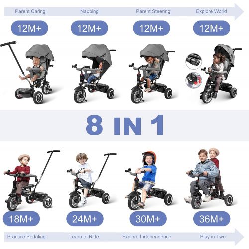  [아마존베스트]besrey Baby Tricycle 7 in 1 Kid Push Trike Stroller Bike with Parent Handle Rear Facing Rubber Wheel Boy Girl Toy 9 M - 6 Years