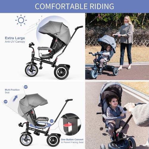  [아마존베스트]besrey Baby Tricycle 7 in 1 Kid Push Trike Stroller Bike with Parent Handle Rear Facing Rubber Wheel Boy Girl Toy 9 M - 6 Years