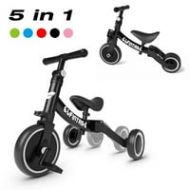 besrey 5 in 1 Toddler Tricycle for 1-3 Years Old Kids, Balance Bike, Boys Girls Kids Trikes Baby Bike with Pedals, Black