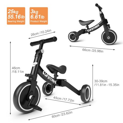  besrey 5 in 1 Toddler Tricycle for 1-3 Years Old Kids, Balance Bike, Boys Girls Kids Trikes Baby Bike with Pedals, Black