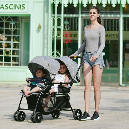  Besrey Double Stroller for Baby and Toddler-Tandem Duo Connect Strollers - Gray