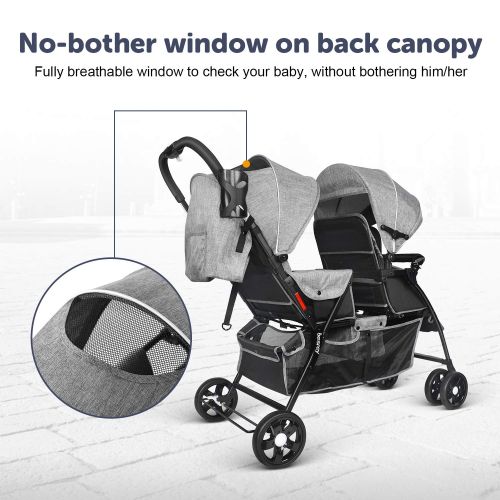  Besrey Double Stroller for Baby and Toddler-Tandem Duo Connect Strollers - Gray