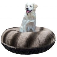Bessie and Barnie Extra Plush Faux Fur Double-Sided Wavy Striped Top Bagel Dog and Pet Bed
