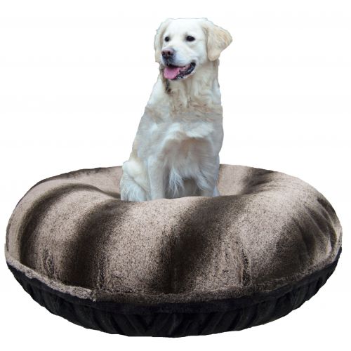  Bessie and Barnie Extra Plush Faux Fur Double-Sided Wavy Striped Top Bagel Dog and Pet Bed