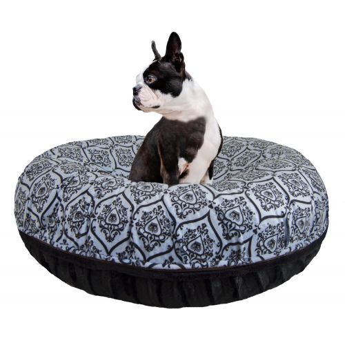  Bessie and Barnie Extra Plush Faux Fur Double-Sided Versaille-Themed Wavy Bagel Dog and Pet Bed