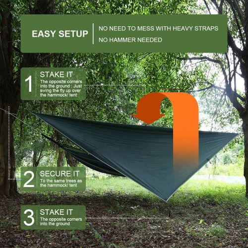  Bessport Tent Tarp Hammock Rain Fly Waterproof PU 3000mm-UV Protection, Lightweight Ripstop Fabric Camping Gear Essential Shelter Canopy- Fast Set Up (10 x 10ft Square Shape)