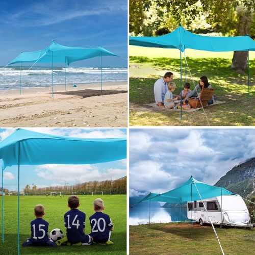  Bessport Beach Tent Sun Shelter UPF50+ UV Protection with 4 Aluminum Poles and 4 Ground Pegs 10 x 10FT Large Size Pop up Sunshade for Beach Camping Fishing and Park
