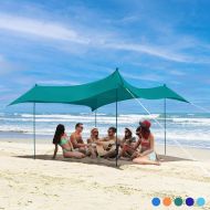 Bessport Beach Tent Sun Shelter UPF50+ UV Protection with 4 Aluminum Poles and 4 Ground Pegs 10 x 10FT Large Size Pop up Sunshade for Beach Camping Fishing and Park