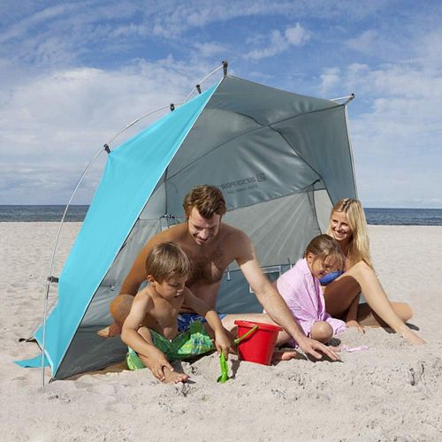  Bessport Beach Tent Sun Shelter Canopy UPF 50+ Silver Coating with Extended Zippered Porch Pop up Tent for Beach Sun Shade, Fishing, Hiking Camping Lightweight with Carrying Bag
