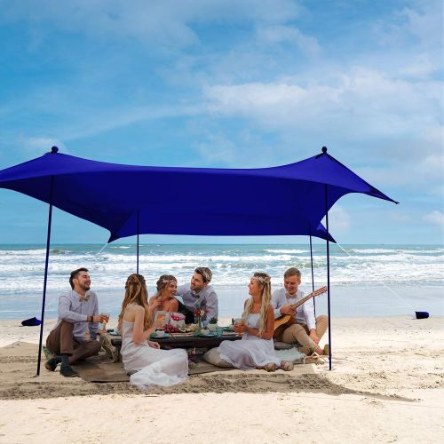  Bessport Beach Tent Sun Shelter UPF50+ UV Protection with 4 Aluminum Poles and 4 Ground Pegs 10 x 10FT Large Size Pop up Sunshade for Beach Camping Fishing and Park