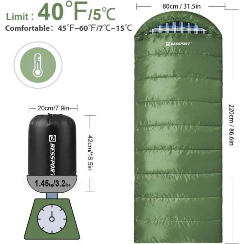  Bessport Sleeping Bag for Adults, 40℉ Winter Warm & Cold Weather 3-4 Season Sleeping Bag, Lightweight and Water Repellent for Backpacking, Camping, Hiking