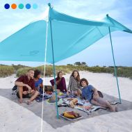 Bessport Beach Sun Shelter UPF 50+ UV Protection & Water Resistant with Ground Pegs and Stability Poles, 10×10FT Large Size Pop up Sunshade for Camping Trips, Fishing, Backyard Fun