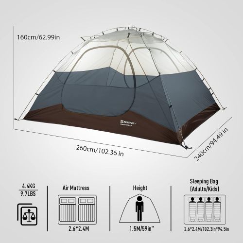  Bessport 2 & 3 & 4 Person Tent for Camping, Easy Setup Backpacking Tent Lightweight with Two Doors, Waterproof & Windproof Hiking Tent for 3-4 Seasons, Outdoor, Mountaineering and