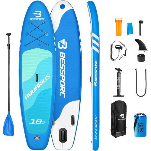  Bessport Inflatable Stand Up Paddle Board 10/11 Paddle Boards for Adults, Youth - All Skill Levels with ISUP/SUP Accessories, Non-Slip Deck Floatable Paddle Wide Stance for Paddlin