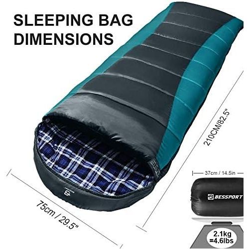  Bessport Sleeping Bag Winter Flannel Lined 18℉ - 32℉ Extreme 3-4 Season Warm & Cool Weather Adult Sleeping Bags Large Lightweight, Waterproof for Camping, Backpacking, Hiking