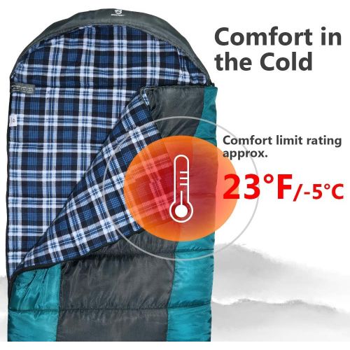  Bessport Sleeping Bag Winter Flannel Lined 18℉ - 32℉ Extreme 3-4 Season Warm & Cool Weather Adult Sleeping Bags Large Lightweight, Waterproof for Camping, Backpacking, Hiking