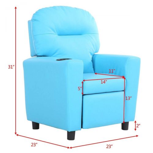  Best COSTWAY HW56509NY Contemporary Kids Recliner, PU Leather Lounge Furniture for Boys & Girls W/Cup Holder, Children Sofa Chair (Blue)