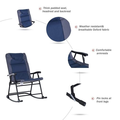  Best MISC Blue Camping Rocking Chair Set Outdoors Folding Rocker Padded Lightweight Breathable Patio Reclining Chair Contemporary Cottage Grey Black, Steel