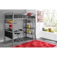 Best Care LLC Twin Loft Bed with Integrated Desk and Shelves, Silver Color, Multifunctional Bedding, Space-Saving Set, Made of Metal, Twin Size, Home Furniture, Childrens Bedding Set, BONUS e-bo