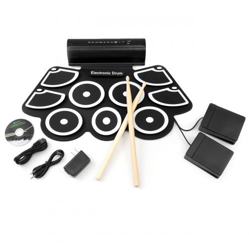  Best Choice Products Roll-Up Foldable Electronic Full Drum Kit Set w USB MIDI, Built-In Speakers, Foot Pedals, Drumsticks - Black