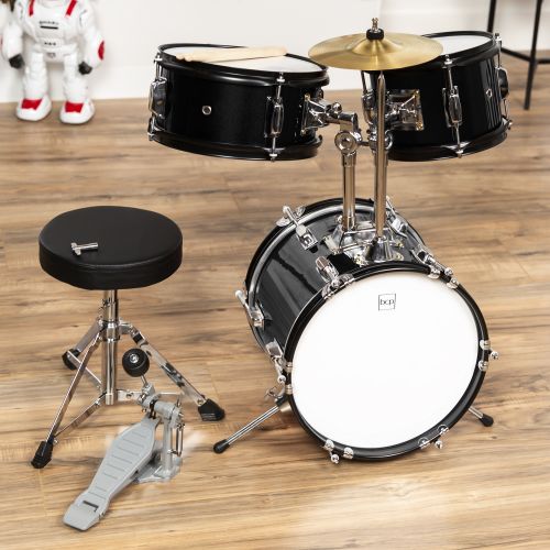  Best Choice Products Kids Drum Set 3 Pc 13 Beginners Complete Set with Throne, Cymbal and More- Blue
