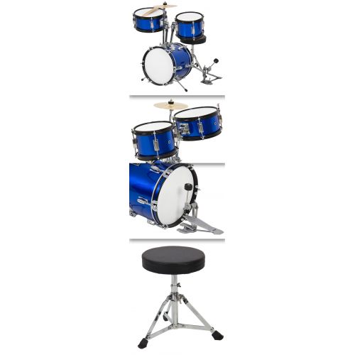  Best Choice Products Kids Drum Set 3 Pc 13 Beginners Complete Set with Throne, Cymbal and More- Blue