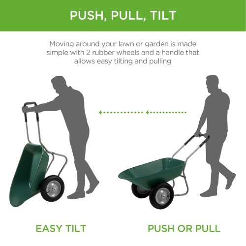  Best Choice Products Dual-Wheel Home Utility Yard Wheelbarrow Garden Cart w Built-in Stand for Lawn, Gardening, Grass, Soil, Bricks, Construction - Green