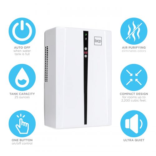  Best Choice Products Portable Thermo-Electric Dehumidifier for 2,200 Cubic Ft Room w 2L Tank, Auto Humidistat - White