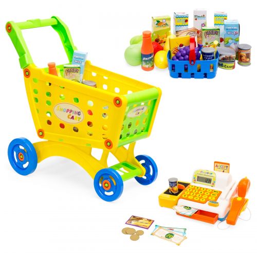  Best Choice Products 27-Piece Educational Toy Pretend Grocery Shopping Cart w Cash Register, Plastic Food, Play Money