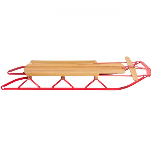  Best Choice Products 53in Kids Wooden Winter Snow Sled Sleigh Toboggan for Outdoor Play w Metal Runners, Flexible Steering Bar, 220lb Capacity
