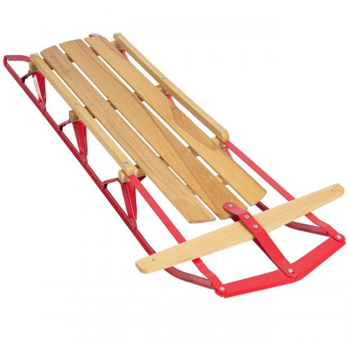  Best Choice Products 53in Kids Wooden Winter Snow Sled Sleigh Toboggan for Outdoor Play w Metal Runners, Flexible Steering Bar, 220lb Capacity