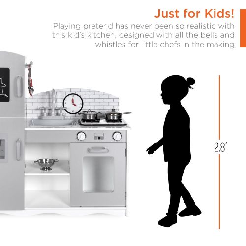  Best Choice Products Kids Toddler Pretend Play Kitchen Cook Toy Set w Sounds, Sink, Refrigerator, Stovetop, Oven, Pots, 4 Utensils, Hot Pad, Cordless Phone - Gray
