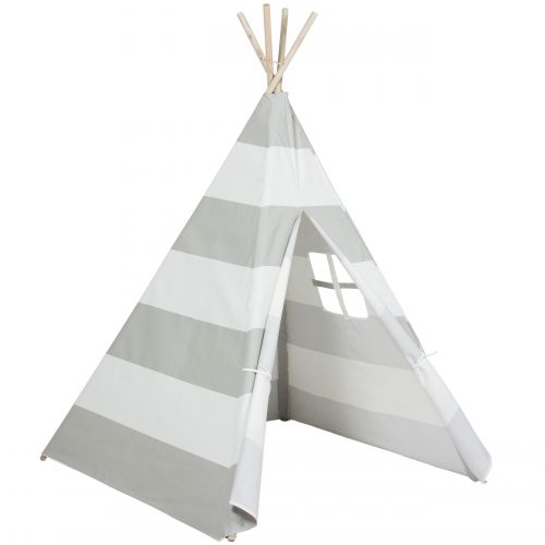  Best Choice Products 6ft Kids Stripe Cotton Canvas Indian Teepee Playhouse Sleeping Dome Play Tent w Carrying Bag, Mesh Window - WhiteBlue