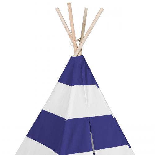  Best Choice Products 6ft Kids Stripe Cotton Canvas Indian Teepee Playhouse Sleeping Dome Play Tent w Carrying Bag, Mesh Window - WhiteBlue