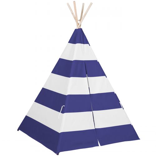  Best Choice Products 6ft Kids Stripe Cotton Canvas Indian Teepee Playhouse Sleeping Dome Play Tent w Carrying Bag, Mesh Window - WhiteBlue