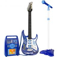 Best Choice Products Kids Electric Guitar Star Toy Play Set w 6 Demo Tunes, Microphone, Wireless Amp, AUX - White
