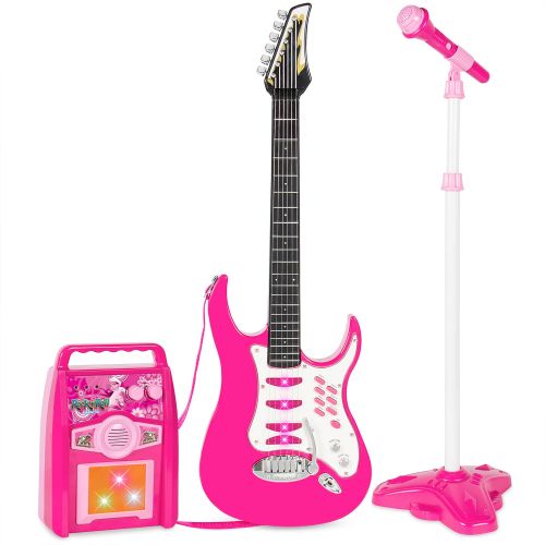  Best Choice Products Kids Electric Guitar Star Toy Play Set w 6 Demo Tunes, Microphone, Wireless Amp, AUX - White