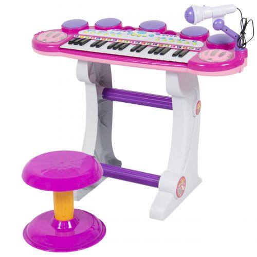  Best Choice Products 37-Key Kids Electronic Piano Keyboard w Record and Playback, Microphone, Synthesizer, Stool - Pink