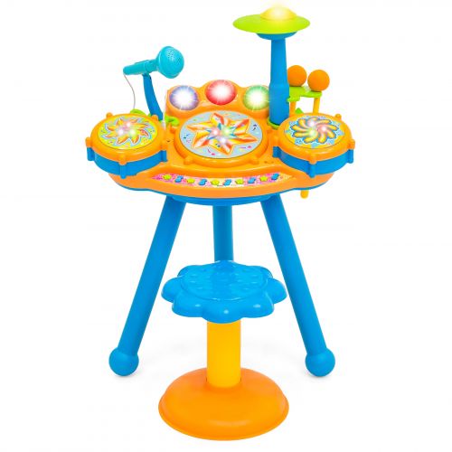  Best Choice Products Kids Electric Play Drum Musical Instrument Toy Set w Drumsticks, Microphone, LED Lights, Stool