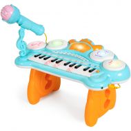 Best Choice Products 24-Key Kids Toddler Educational Learning Musical Electronic Keyboard w Lights, Drums, Microphone, MP3, Demo Songs, Teaching Mode - Blue