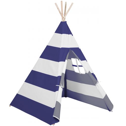  Best Choice Products 6ft Kids Stripe Cotton Canvas Indian Teepee Playhouse Sleeping Dome Play Tent w Carrying Bag, Mesh Window - WhiteGray