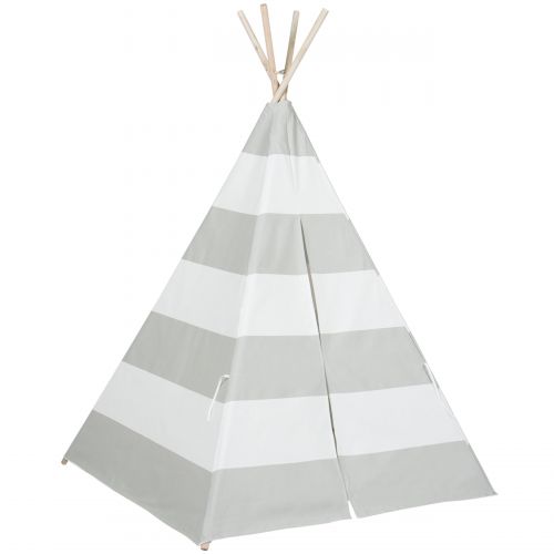  Best Choice Products 6ft Kids Stripe Cotton Canvas Indian Teepee Playhouse Sleeping Dome Play Tent w Carrying Bag, Mesh Window - WhiteGray