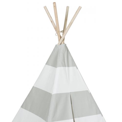 Best Choice Products 6ft Kids Stripe Cotton Canvas Indian Teepee Playhouse Sleeping Dome Play Tent w Carrying Bag, Mesh Window - WhiteGray