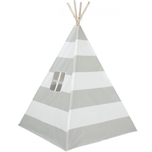  Best Choice Products 6ft Kids Stripe Cotton Canvas Indian Teepee Playhouse Sleeping Dome Play Tent w Carrying Bag, Mesh Window - WhiteGray